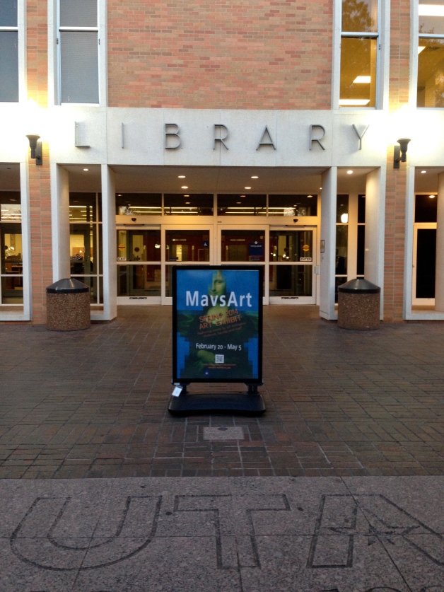 MavsArt promotional sign in front of the UT Arlington library